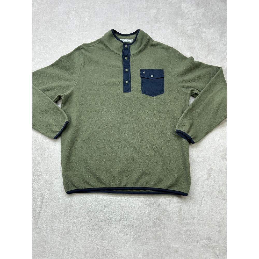 Criquet Fleece‎ Pullover Mens Large Green Snap Neck Contrast Pocket Sweater USA